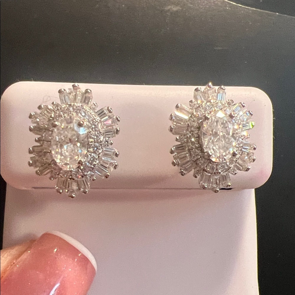 2.6CT Moissanite Halo Stud Earrings S925 Sterling Silver Diamond Look NWT